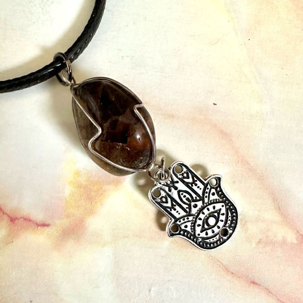 Heat Treated amethyst hamsa charm pendant